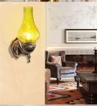 Vintage Metal Wall Glass Light Chinese Style E27 Oil Lamp with Crack Lampshade