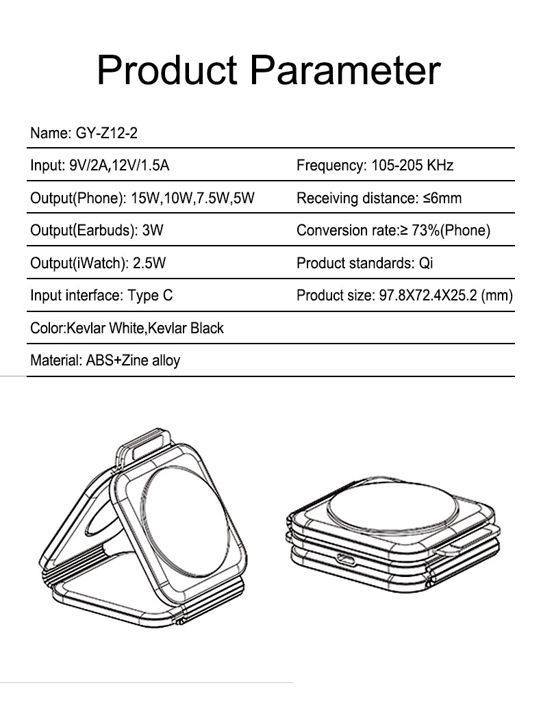 Foldable Three-In-One Magnetic Wireless Charger Abs Plastic for iPhone iWatch and More