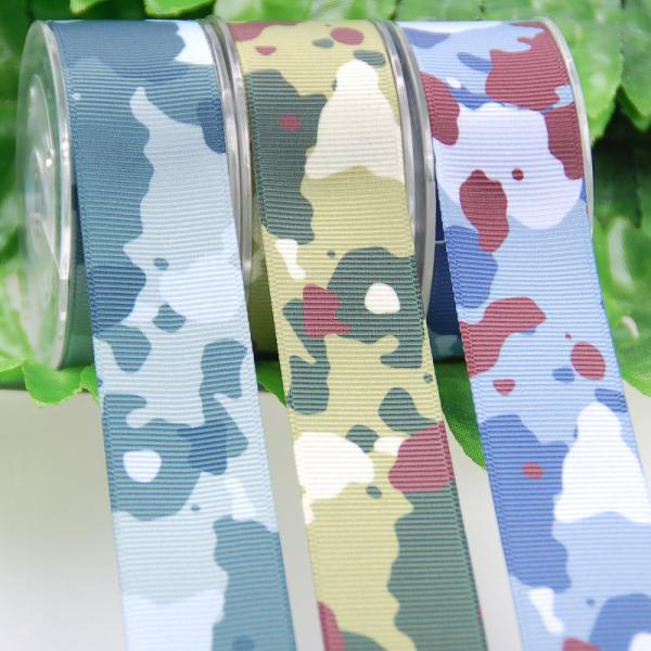 Heat Transfer Polyster Ribbon , Camouflage Thick Grosgrain Ribbon For Garment