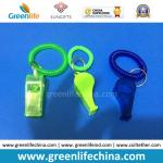 Plastic Green/Blue Wrist Coil Keychain W/Transparent Whistle for Alerting
