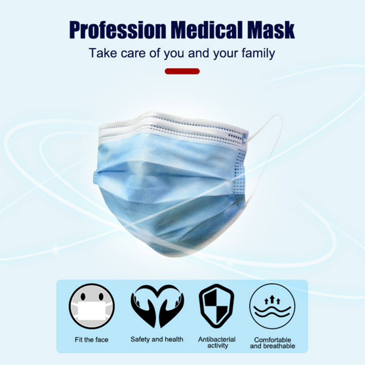 Sterilized Medical Antibacterial Face Mask 3 Layer Surgical Mask Dust Pollution