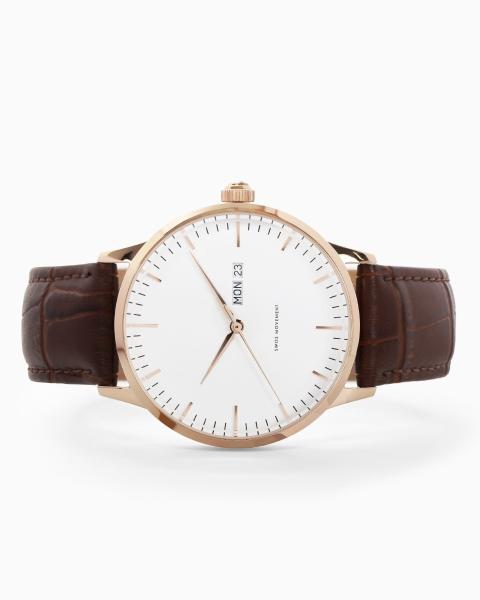 Buy cheap Stainless Steel Swiss Watch , Mens Watch White Face Brown Leather from wholesalers