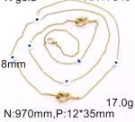 Long Stainless Steel Fashion Necklaces Blue Eyeball Mashup Stacked Gold