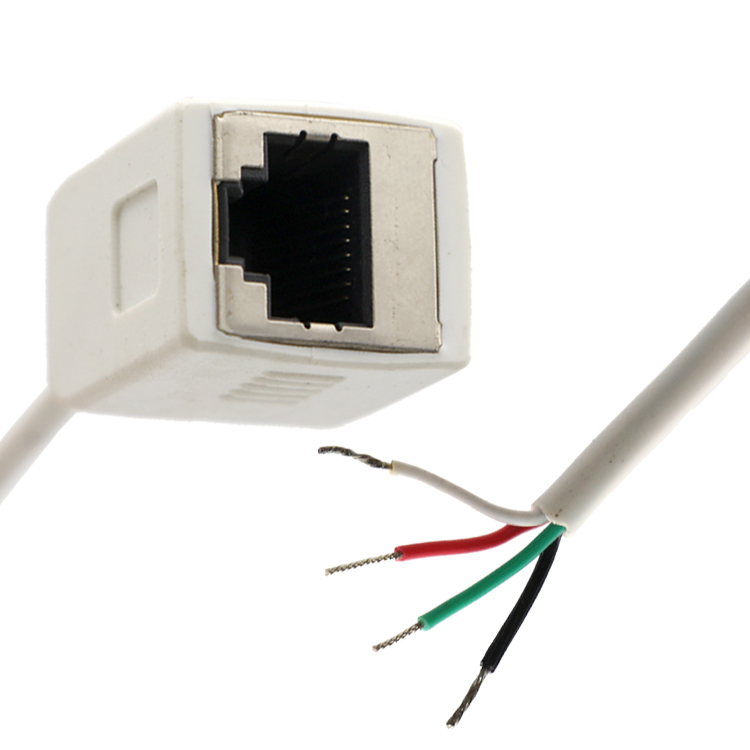 Customization White Female RJ45 Socket To Open Tinned Soldering 4 Wires Bare End Pigtail Cable