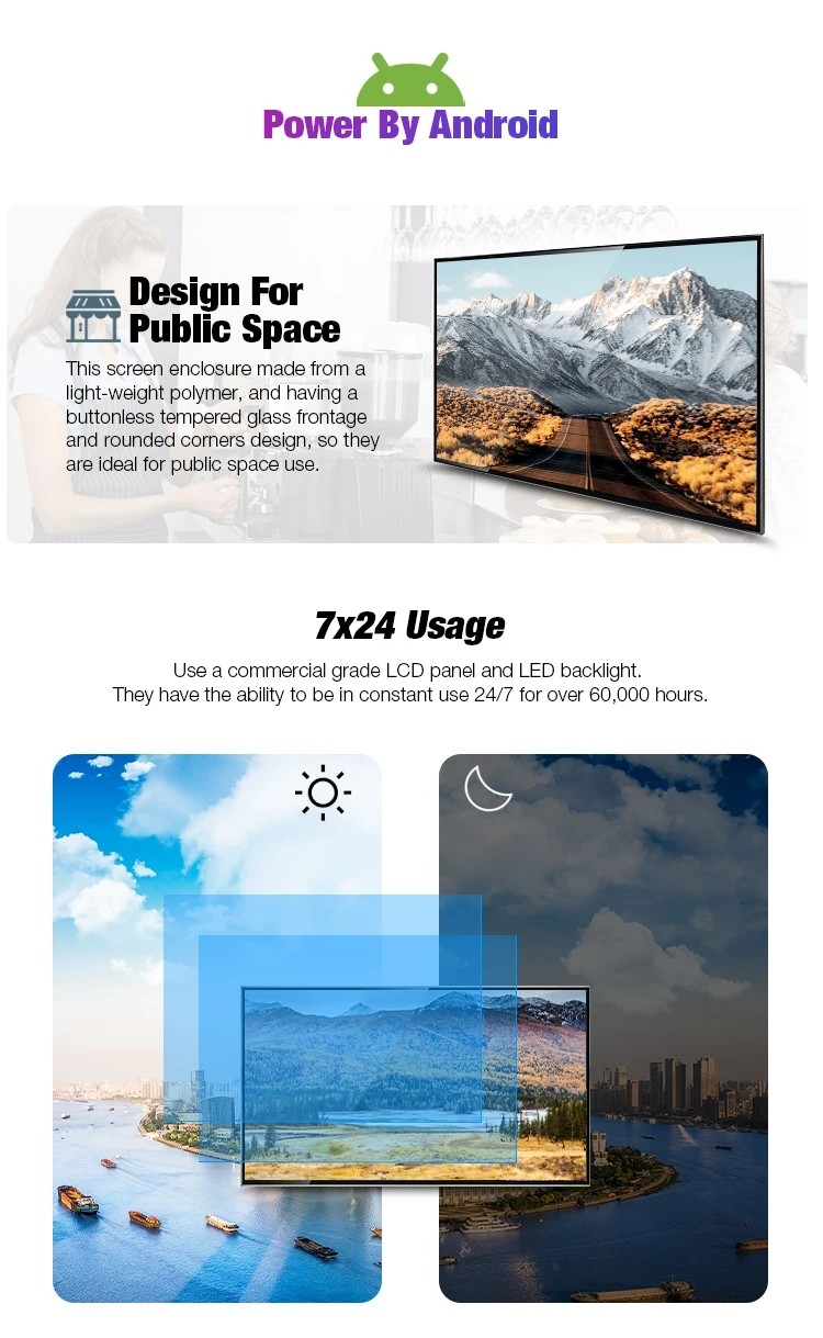 Android HD Interactive Touch Screen Kiosk Digital Signage Large Size