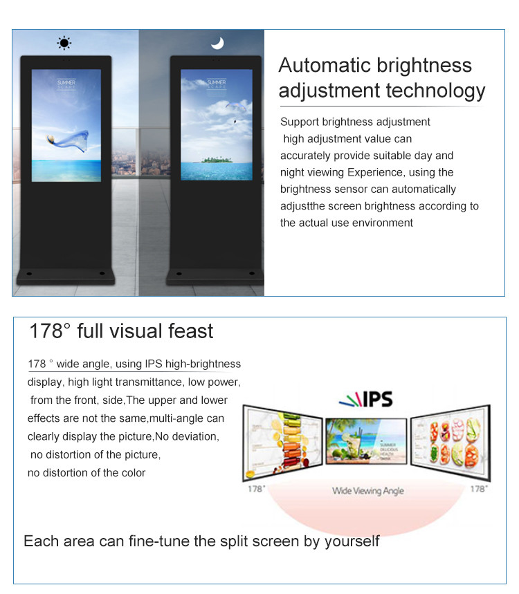 55 Inch Outdoor Lcd Digital Signage 2500/3000/3500/4000 Nits 178 Viewing Angle