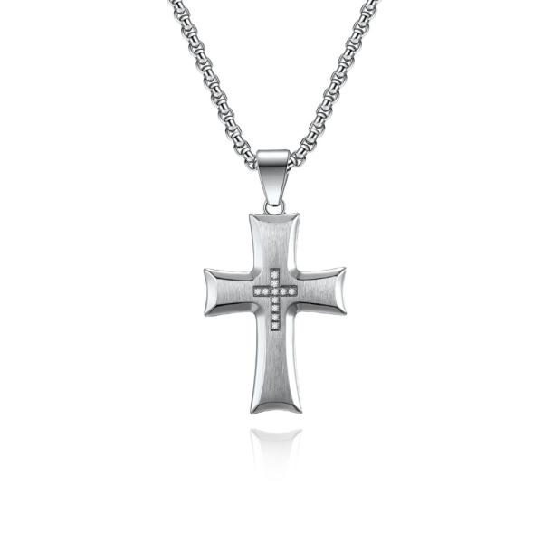 Buy cheap Simple Style Satin Stainless Steel Cross Pendant Necklace with Cross Shape Diamond Metal Prayer Choker for Men from wholesalers