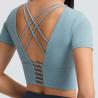 Buy cheap Women Lulu Cropped Yoga Padded T Shirt Breathable Cross Back Gym Energy Top from wholesalers