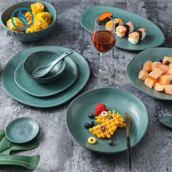 Buy cheap Irregular Green Porcelain Dinnerware Vintage Matte Ceramic Dinnerware from wholesalers