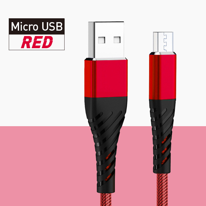 2.4A OD4.8mm Micro USB Data Cable 1m 2m 3m Fish Net Fabric Nylon