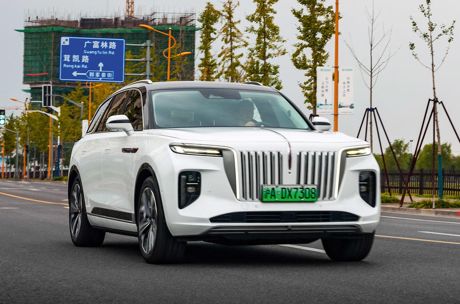 aria-label="10 hongqi e hs9 2021 first drive review on road front"