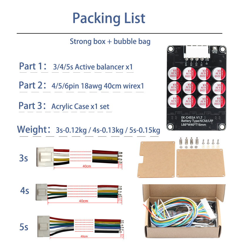 Enerkey 3S-4S 5A Battery Active Equalizer with Acrylic Plate Li-ion/Lto/Lifepo4 Battery Balancer for E-bike