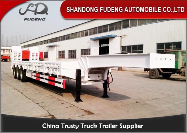 3 Axle Long Deck Low Bed Trailer , 80 Tons High Strength Steel Semi Low Bed