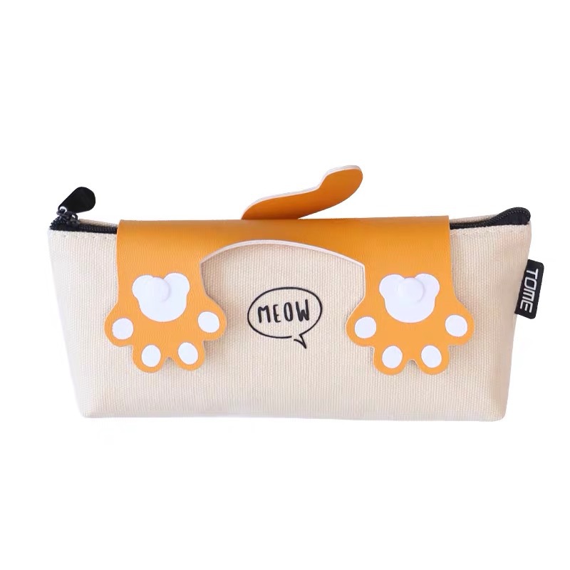 Zippered Canvas Pencil Bag in Adorable Cartoon Cat Print for Personalized Stationery