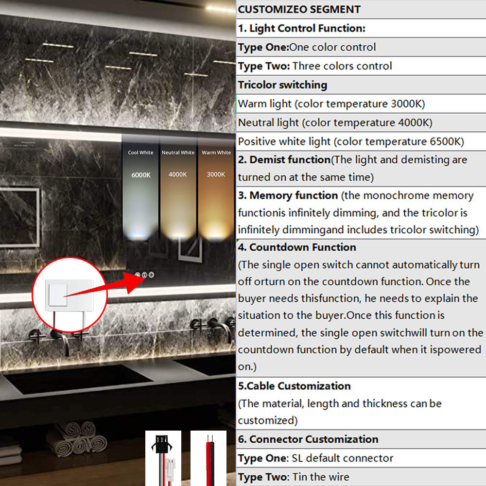 12V 3A Double Color Dimmable LED Light Dimmers with Wall Mirror Touch Sensor Switches