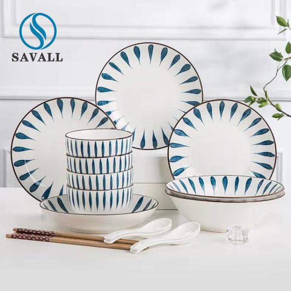 Buy cheap Savall White Round Blue Ceramic Dinner Set Oval Porcelain Table Set from wholesalers