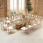 Rose Golden 244x122x75cm Glass Metal Dining Table With Crystal Pendant