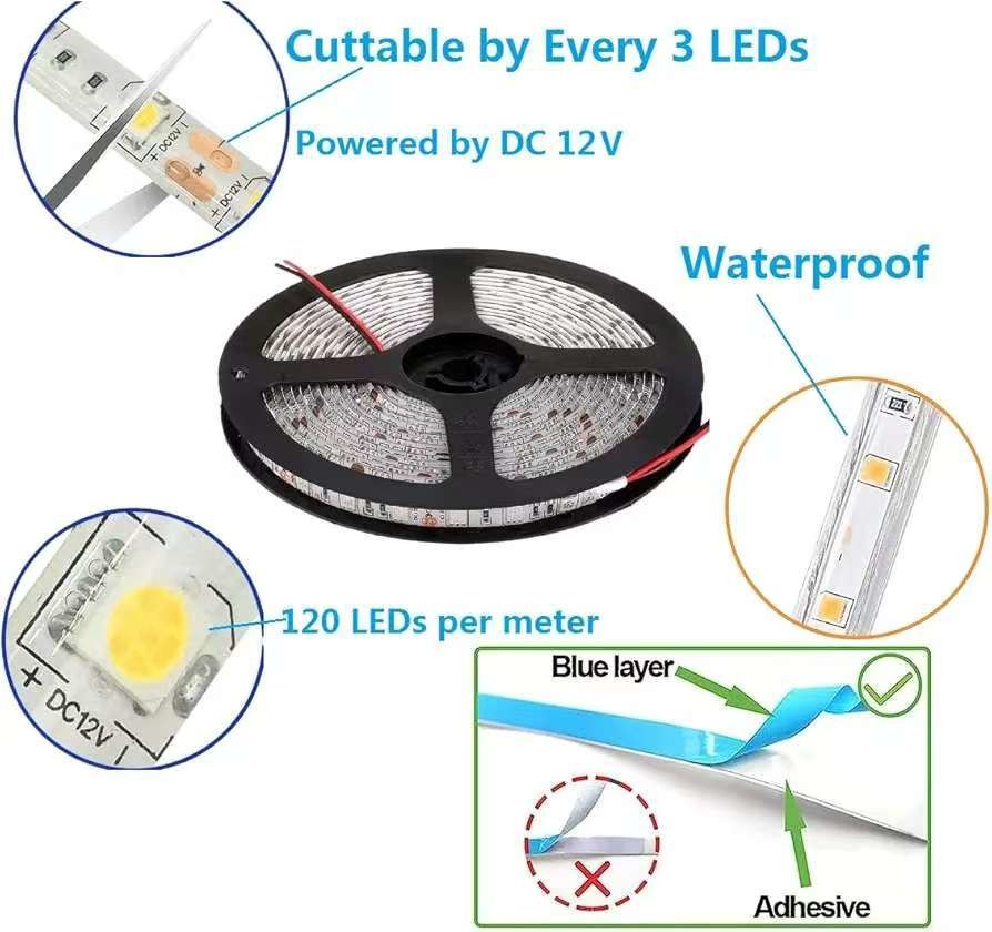 Flexible LED Strip Lights 600 Units LEDs LED Strips Waterproof 12 Volt LED Light Strips Pack Of 16.4ft/5m for Holiday Home Party Indoor Outdoor