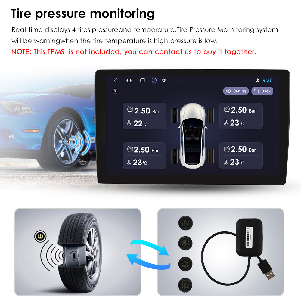 Universal 9 Inch Android Car Stereo with Built-in Wireless CarPlay and Touch Screen