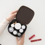 Metal Zipper PU Leather Cylinder Bucket Cosmetic Bag