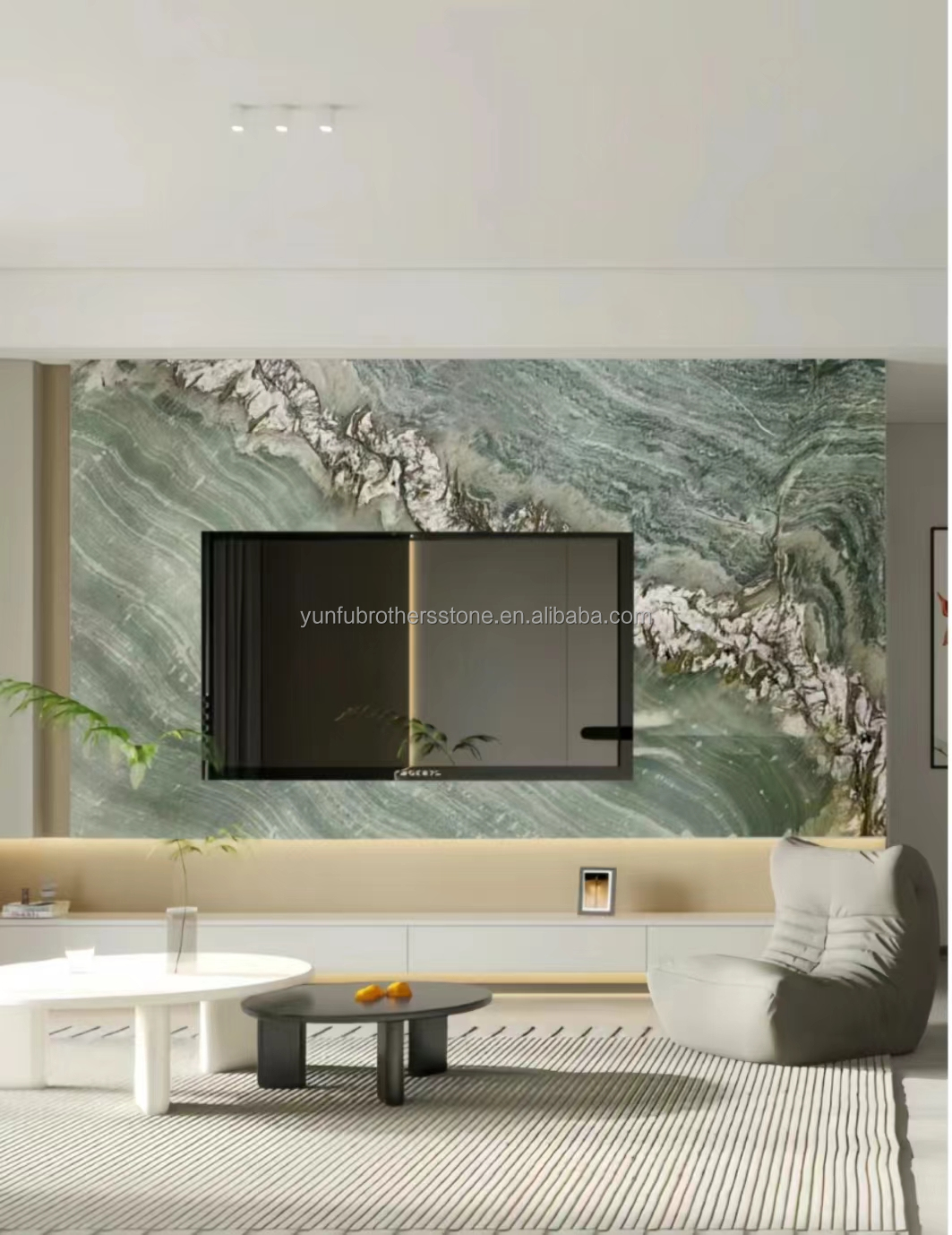 Modern Hotel Dining Table with Polished Green Marble Surface and Custom Graphic Design
