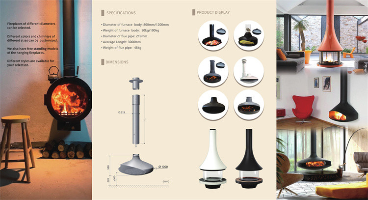 ISO9001 Indoor Wood Burning Fire Pits Wall Mounted Suspended Wood Stove