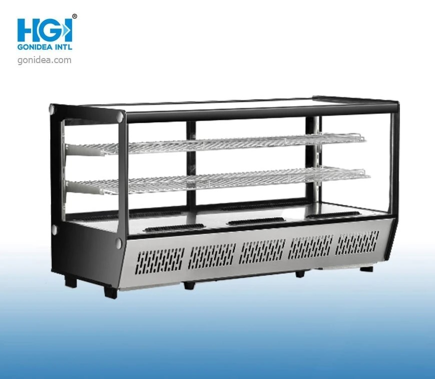 Adjustable Chrome Plated 160L Curved Glass Cake Display Freestanding