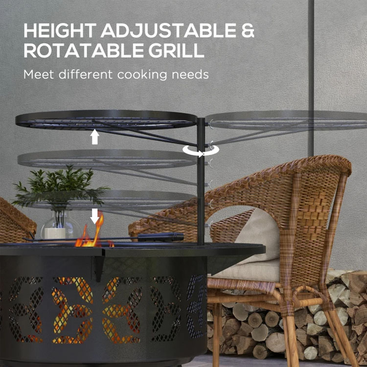 Outdoor Warming Portable Round Steel Wood Burning Firepit Charcoal BBQ Grill Fire Pit Burner Kit