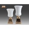 Buy cheap Glossy White Modern Fiberglass Planters Centerpiece Table Vases Gold Leaf Pedestal Base from wholesalers