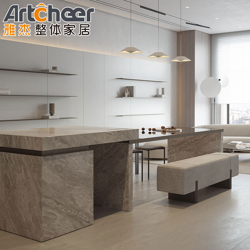 Custom Size Solid Wood Luxury Design Home Kitchen Cabinet with Full Bullnose Countertop