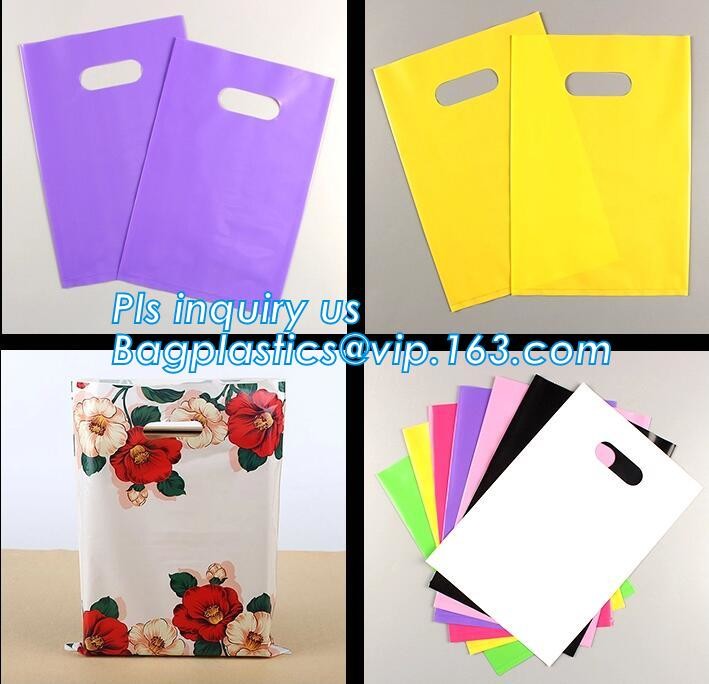 Custom Printed Stand Up Block BottomSoft Loop Handle Plastic Carrier Shopping Bag，Plastic Soft Loop Handle Bag for Shopp