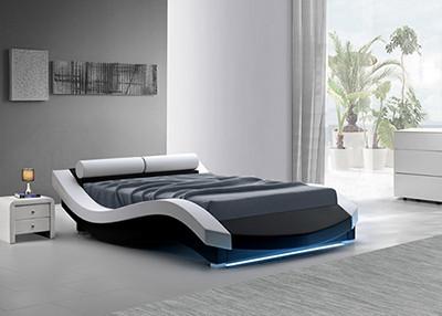 Buy cheap Soft Queen Size Bedroom Furniture Plywood PU Romantic Couple Bed With LED Light from wholesalers
