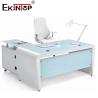 Buy cheap Rectangle White Blue Office Computer Glass Desk Top With Drawers And Storage from wholesalers