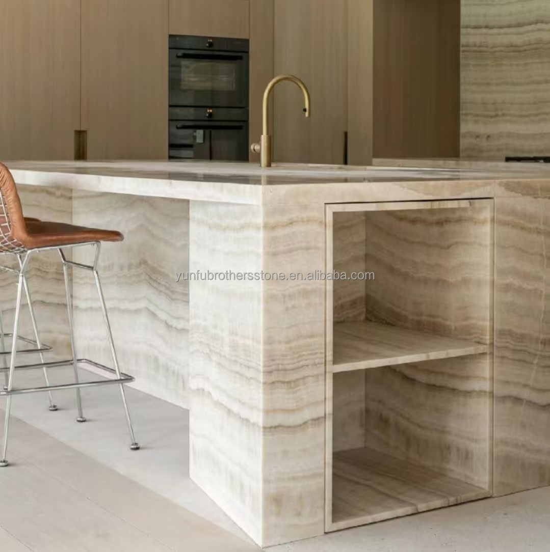 Polished Backlit Onyx Wall Panels and Countertop in Modern White Stone Form Big Slab