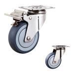 4" Rustic Resistant Gray TPR Direction Plate Rigid 304SS Stainless Steel Casters