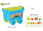 17 " Building Blocks Toys For Toddlers Movable Wagon 32 Pcs Blue Pink Big Wheel