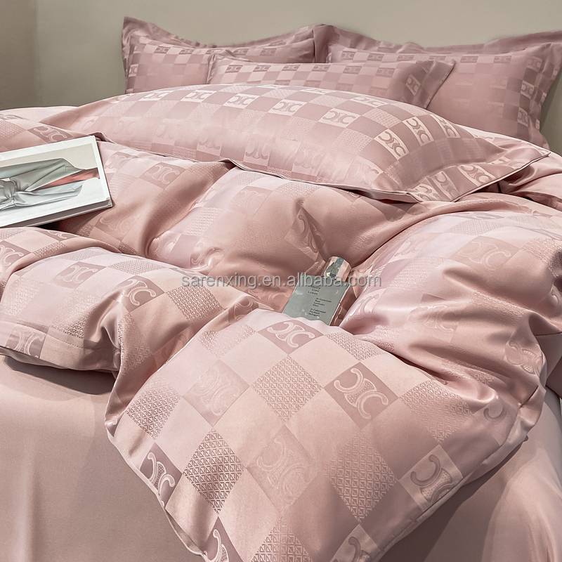 Solid Pattern Luxury Bed Sheets for Light Luxury Satin Jacquard 4-Piece Bedding Set