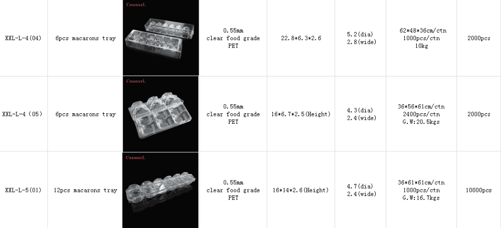 Transparent 1X6 arrangement 6 cells macaron tray vacuum forming macaron packaging box for middle size macaron pack