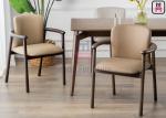 Brown Leather Upholstered Wood Restaurant Chair With Armrests