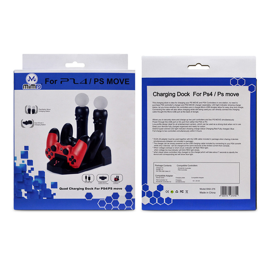 4 In 1 USB Charging Dock With LED Light Dual Charger Dock Station For Playstation For PS Move For PS4 VR Controllers