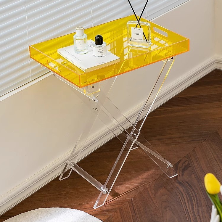 Nordic Style Rectangular Acrylic Folding Table Iridescent Rainbow Lucite Side Table