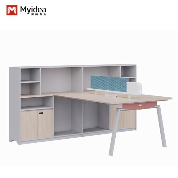Two-Person Staff Desk Partition Separated With File Cabinet / Password Lock