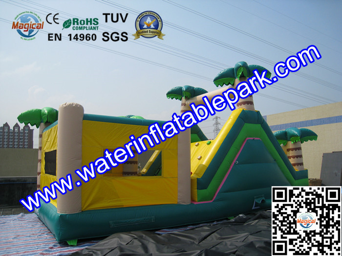 Inflatable Bouncer Slide , Commercial Grade Bounce Houses Coconut Trees Tropical Themed