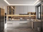 Handless Kitchen Cabinet Set Complete MDF Matt Wood Panel Stainless Steel Sink