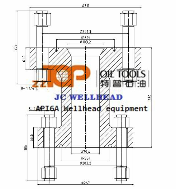 5000 Psi Wellhead Cross Over Spool 4 1/16"-5K R39 X 3 1/8"-5K R35 Flange