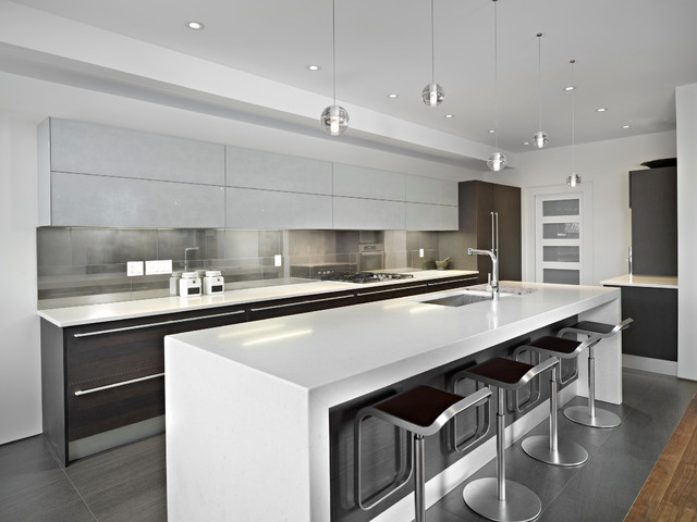 Modern Modular Kitchen Cabinets With Island PVC Finished And Quartz Stone Top