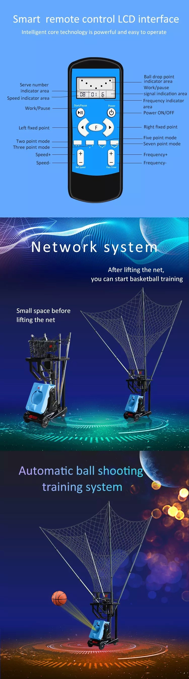 ISO9001 AC 110V Basketball Training Machine Basketball Shot Trainer Blue