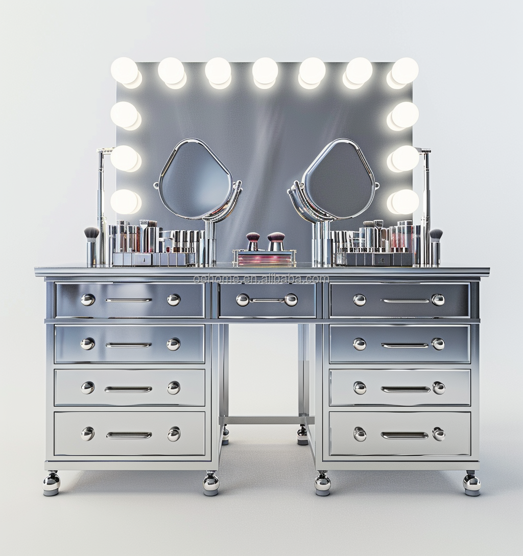 Wooden Makeup Vanity Dressing Table Set With Drawer And Mirror In Customized Color Wood