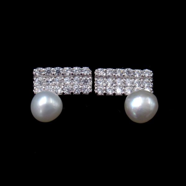 Buy cheap Fanc AAA Cubic Zirconia Jewelry Silver Pearl Earrings For Engagement from wholesalers