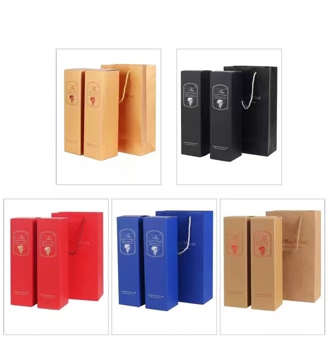 Custom CMYK Print Multicolor Wine Bottle Paper Bags 20*10*34.5cm